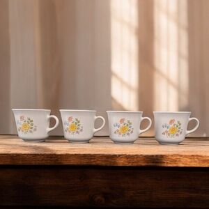 Vintage Corelle Floral Mug Set of 4 | Made in USA | Pastel Wildflower Design